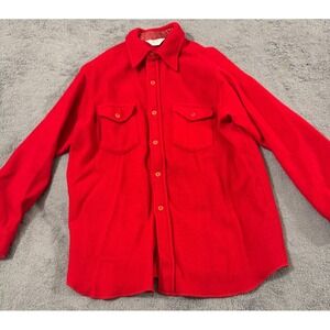 Frostproof Flannel Shirt Mens L Red Chest Pockets Wool Blend Vintage USA